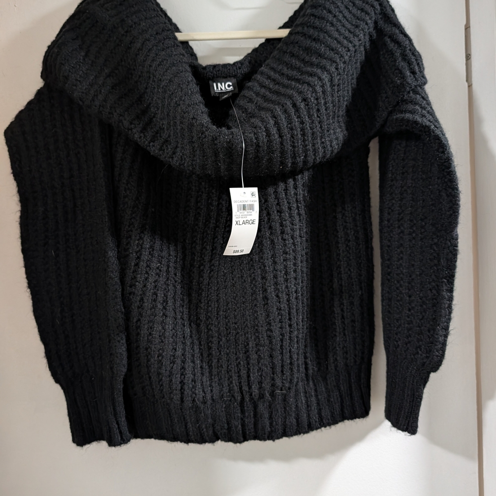 INC International Concepts Women's Cowl Neck Black Sweater